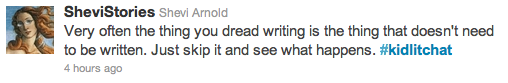 Very often the thing you dread writing doesn't need to be written. Very often the thing you dread writing doesn't need to be written.